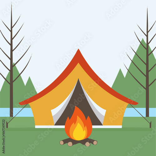 Tent with Campfire cartoon