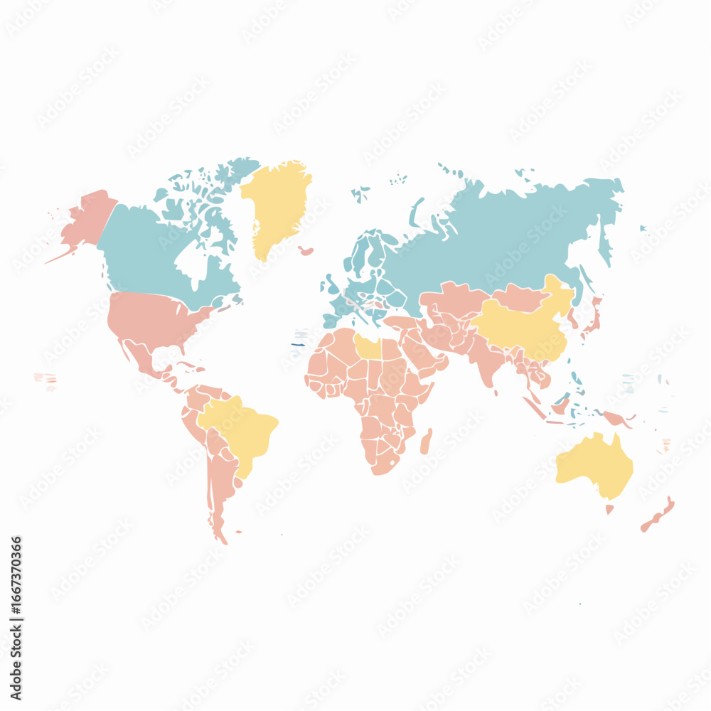Fototapeta Clean scalable SVG world map with pastel continents. Accurate details, minimal lines, editable labels. Ideal for infographics, education, global presentations, and travel designs.
