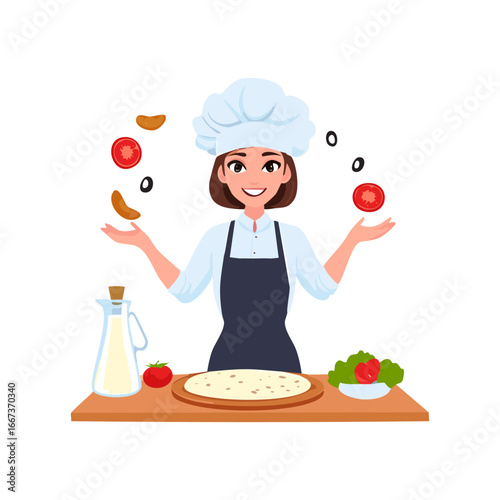 A chef tossing pizza dough