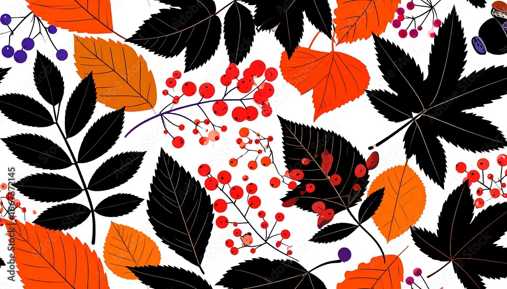 Autumn leaves berries pattern. Autumn leaves berries pattern.