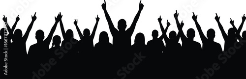 concert crowd silhouette, cheering audience vector, music festival illustration, party celebration graphic, live event spectators, fan group outline, happy people silhouettes, festival audience art