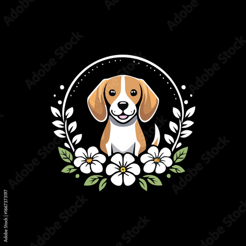 Beagle with with Flower Arrangement