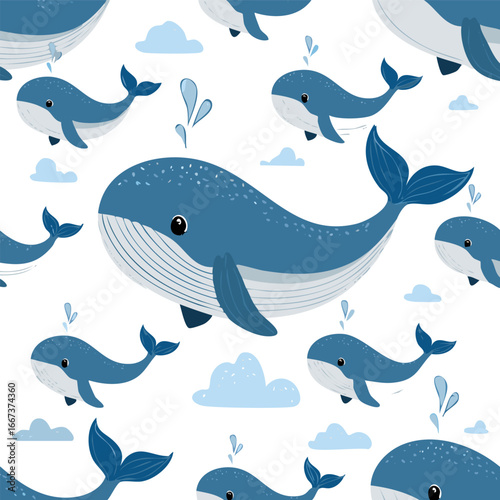 simple illustration Seamless Pattern Cute Whale
