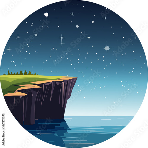 A dark cliff under a star-filled night sky