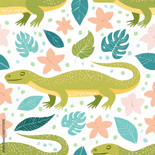 simple illustration Seamless Pattern Cute Komodo Dragon