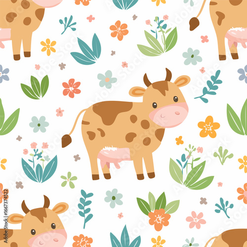 simple illustration Seamless Pattern Cute Cow
