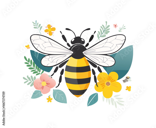 clean minimalist Bee with Flower Arrangement