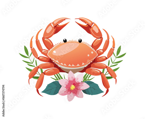 clean minimalist Crab with Flower Arrangement