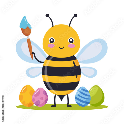Cute Bee painting eggs