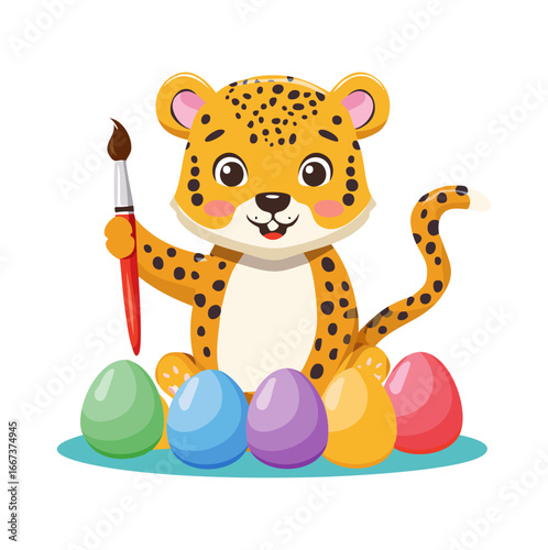 Cute Cheetah painting eggs