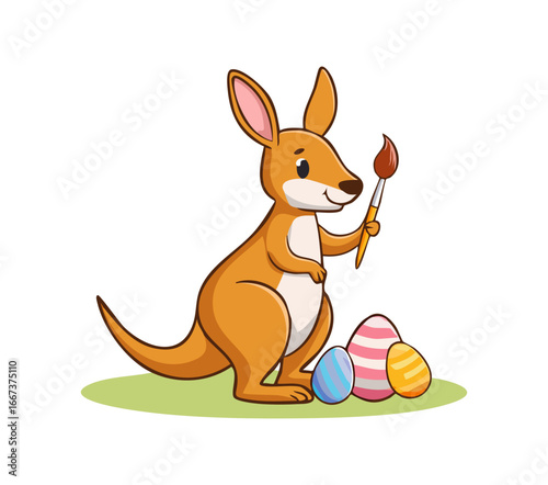 Cute Kangaroo painting eggs