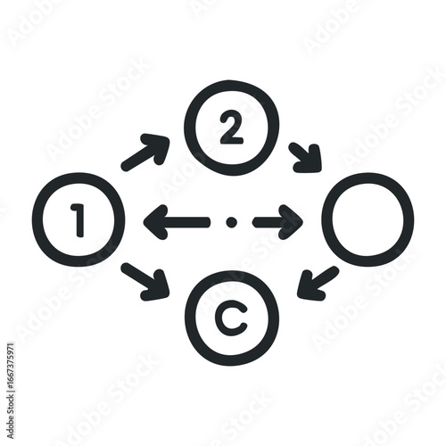 Navigating circular flow diagrams in business strategy office environment infographic analytical viewpoint. Vector outline illustration