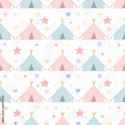 cute pastel colored tent seamless pattern