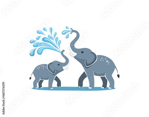 Elephants spray water from their trunks