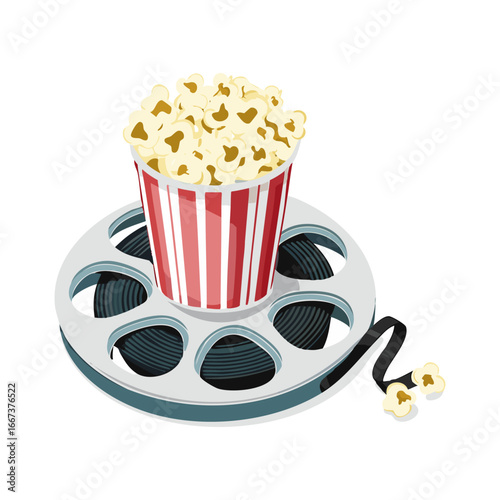 Popcorn scattered on top of the film reel