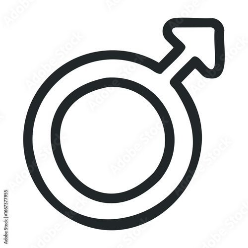 Exploring male gender symbol in graphic design urban environment digital art creative interpretation. Vector outline illustration