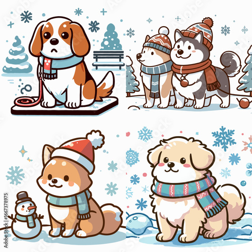winter dog vector set illustration