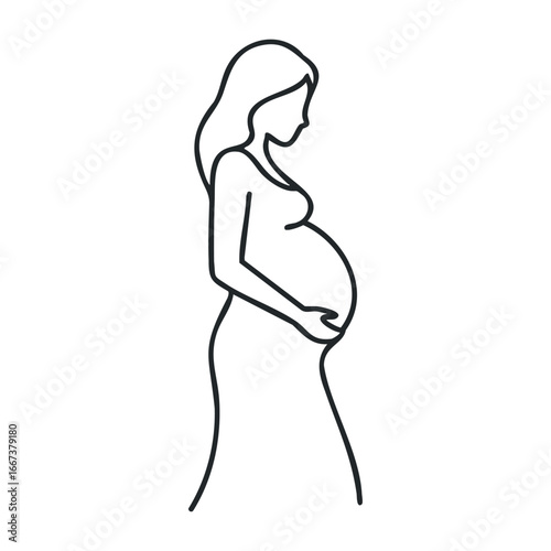 Pregnant woman silhouette maternity celebration graphic art minimalist style profile view expecting motherhood. Vector outline illustration