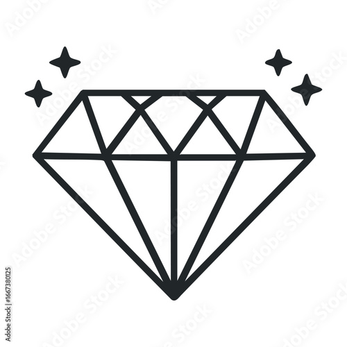 Sparkling diamond display jewelry store graphic design elegant atmosphere luxury concept. Vector outline illustration