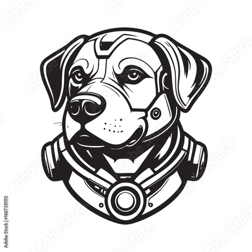 Black and white Cyborg Rottweiler logo concept