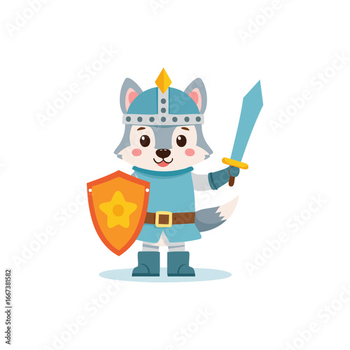 Cute Knight Wolf flat design