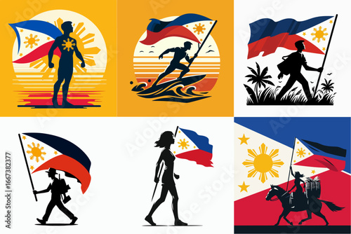vector illustration set of people carrying the Philippine flag