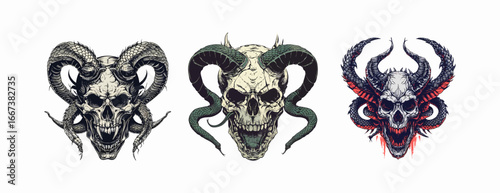 a horned skul and cobra