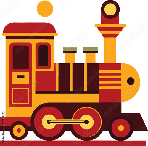 A vector illustration of a toy train, car, and truck set on a white background