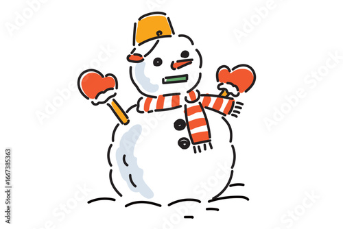 手描きのラフな雪ダルマのイラスト