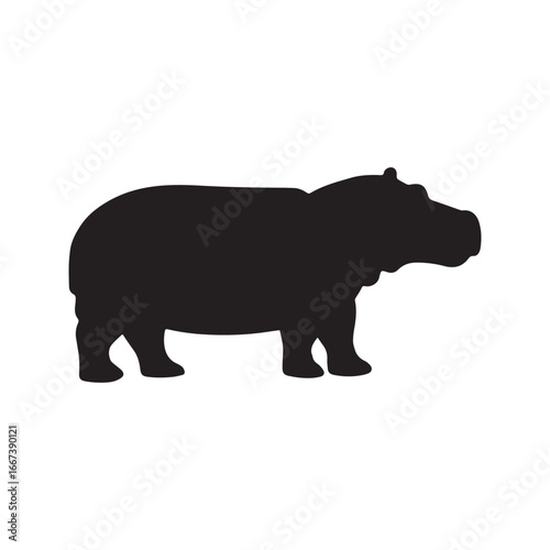 Hippopotamus silhouette vector icon. Standing African hippo graphic symbol, isolated on white background. Wildlife animal logo design element.
