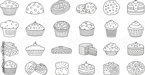 A delightful collection of hand-drawn baked goods and desserts