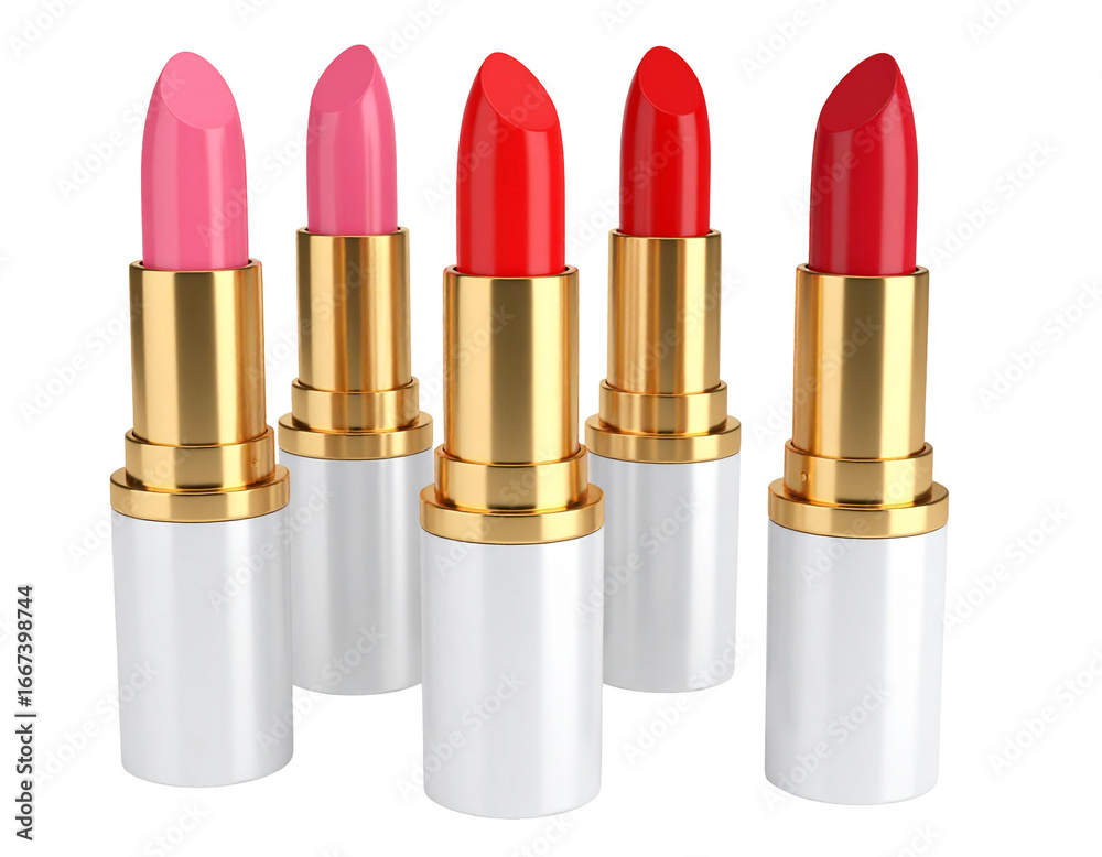 Obraz premium Lipsticks, assorted shades, arranged in a row. Isolated, against a black background. For beauty ads