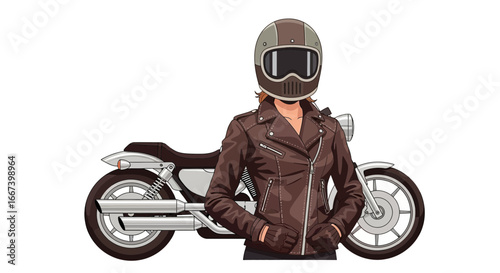 Animated Woman with Motorcycle Ready for a Road Trip Illustration