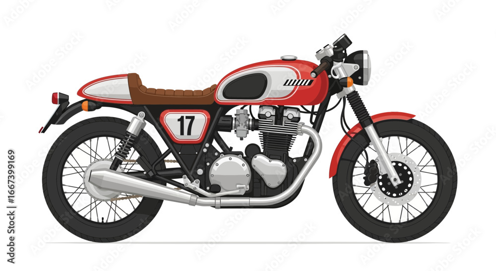 Fototapeta premium Detailed vector illustration of a red and white cafe racer motorcycle
