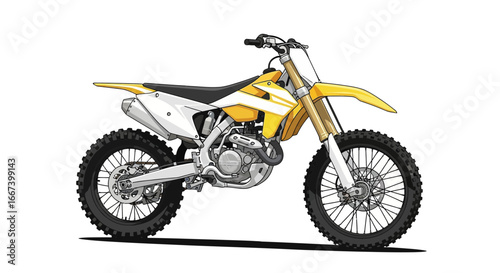 Depiction of a yellow dirt bike isolated on a clean white background