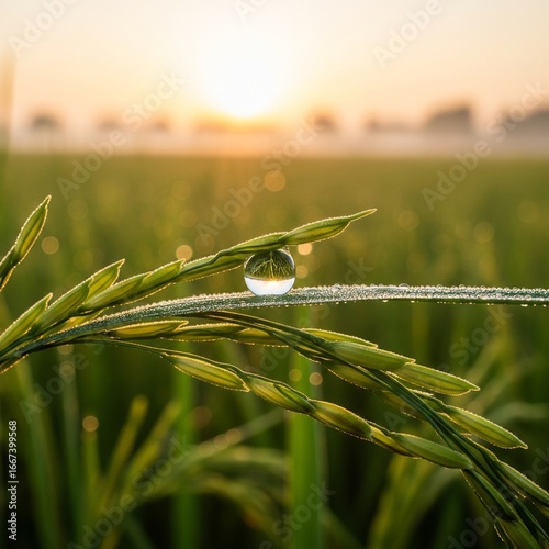 dew drops on rice plants
