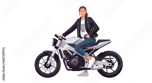 Stylish woman riding a modern motorcycle with confidence and sophistication