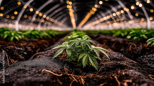 Mars greenhouse dome interior with Earth plants thriving under artificial suns colonists tending crops sustainable living concept hopeful atmosphere