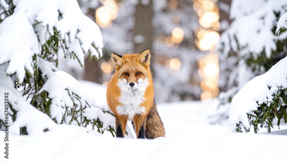 Obraz premium Red fox stands in snow