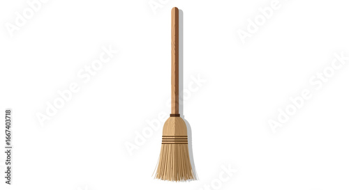 Classic broom with wooden handle and straw bristles cleaning tool icon
