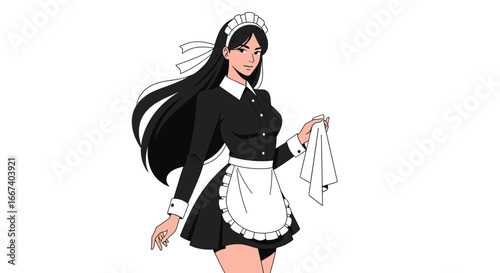 Elegant Anime-Style Maid Illustration with Graceful Pose and Clean Design