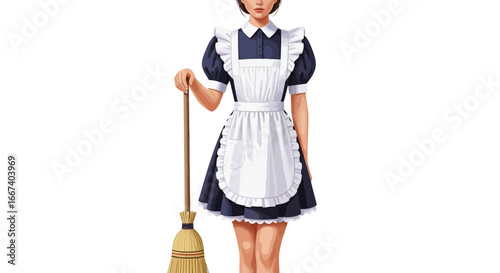 Elegant maid illustration ready for cleaning services and housekeeping work