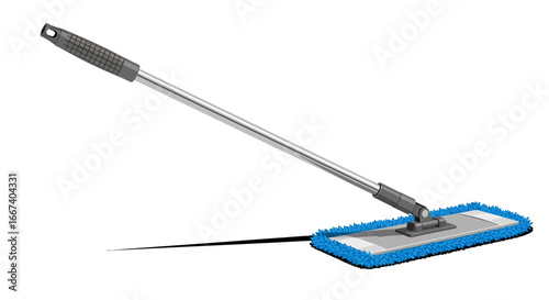 Modern Mop with Blue Microfiber Pad and Telescopic Handle Illustration