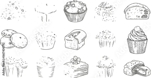 Delightful collection of hand-drawn baked goods, showcasing variety and artisanal charm.