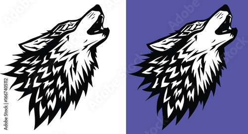 Howling Wolf Head Illustration Black and White Vector Art