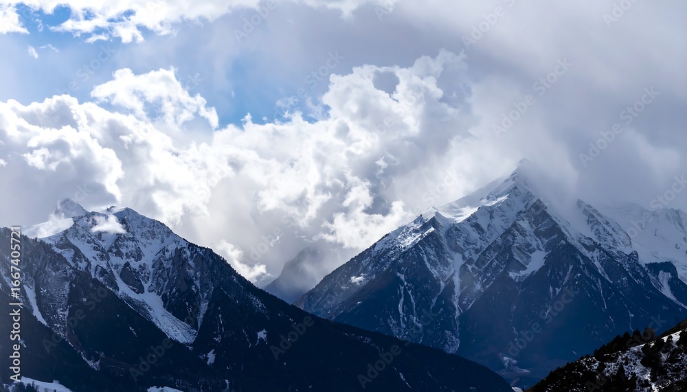 Fototapeta premium Snowy mountain peak view