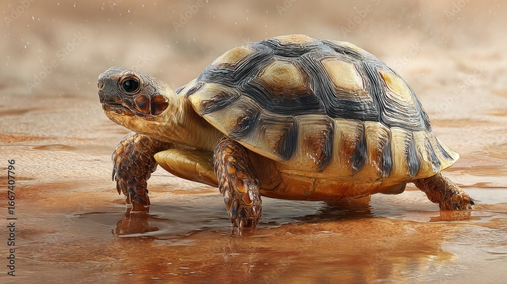 Fototapeta premium Tortoise on sandy ground