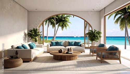Luxurious Tropical Living Room with Ocean View.