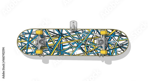 Skateboard with Abstract Lines Graphic Design and Metal Hanging Hook