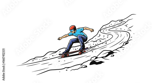 Skateboarder navigates a steep downhill course with speed and precision
